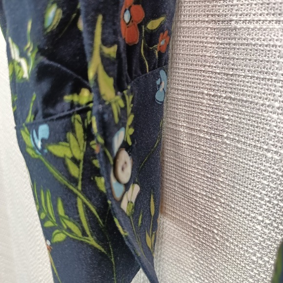 J Jill Midi Womens XL Navy Floral Tie Waist Button Front Shirt Dress Collared - Picture 5 of 9